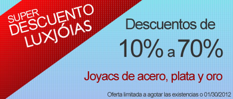 Super Promoción de joyería de acero, 925 de plata y oro de 18K con descuentos del 10% al 70% hasta 01/30/2012