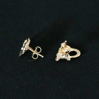 Semi Earring Jewelry Gold Plated cat with zirconia stones