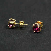 Gold Plated Semi-precious Earring with Dark Pink Zirconia Stone