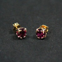 Gold Plated Semi-precious Earring with Dark Pink Zirconia Stone