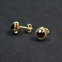 Gold Plated Semi-Gold Earring with Red Zirconia Stone