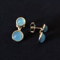 Gold Plated Gemstone Natural Stone Earring Agata Blue Sky