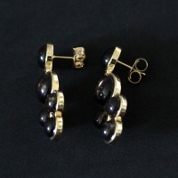 Semi-precious Earring Gold Leaf with Natural Obsidian Stone Smoke