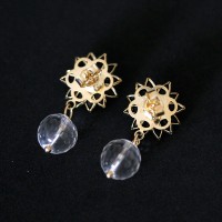 Semi Earring Jewelry Gold Plated Flower Resin and Crystal Ball