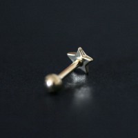 Piercing Microbel de Orelha de Ouro 18k 0750 Estrela com Pedra Redonda