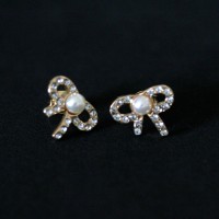 Semi Earring Jewelry Gold Plated Tie with Pearl and Zirconia Stones