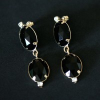 Semi Earring Jewelry Gold Plated with Stones Acrylic Oval 2 with 2 Detail of stones in Strass