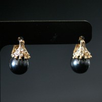 Earring Gold Plated Jewelry Semi with 6 stones in Strass and 1 marbled stone