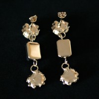 Semi Earring Jewelry Gold Plated Flower 1 Stone Resin Rectangular